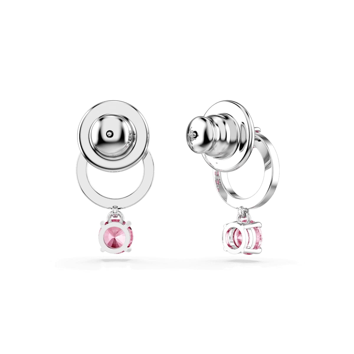 Attract drop earrings, Round cut, Pink, Rhodium plated