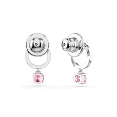 Attract drop earrings, Round cut, Pink, Rhodium plated