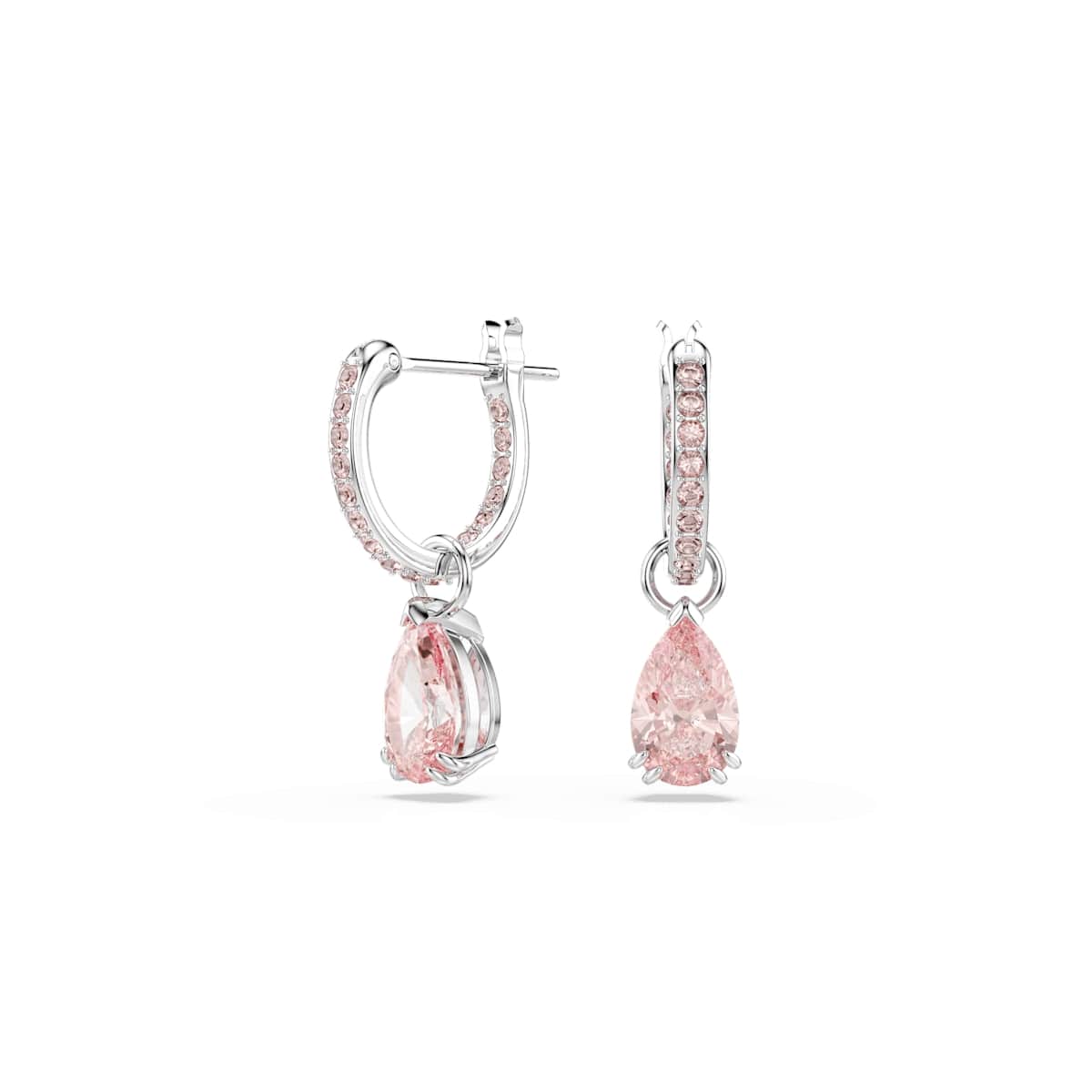 Attract drop earrings, Pear cut, Pink, Rhodium plated