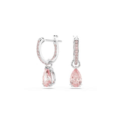 Attract drop earrings, Pear cut, Pink, Rhodium plated