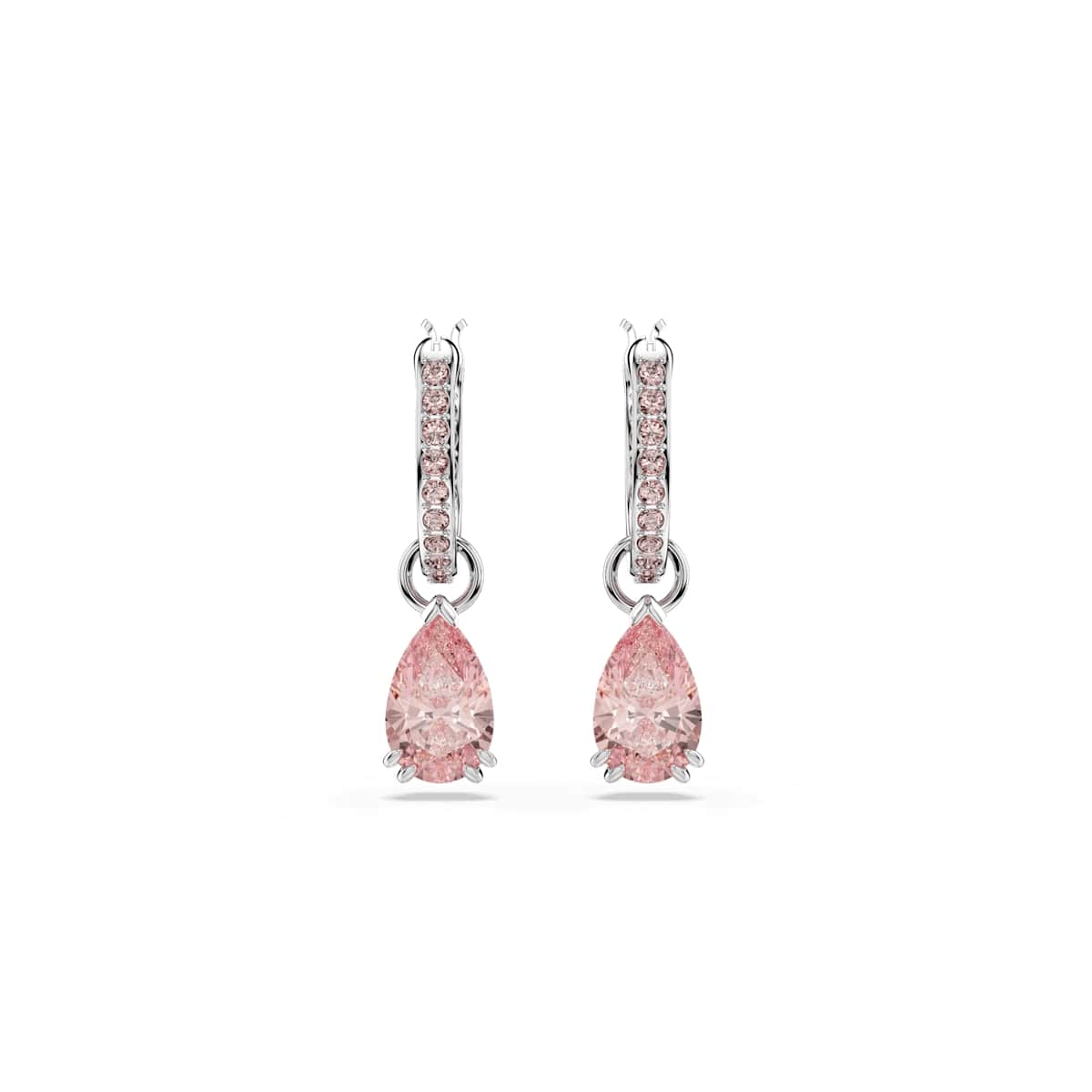 Attract drop earrings, Pear cut, Pink, Rhodium plated