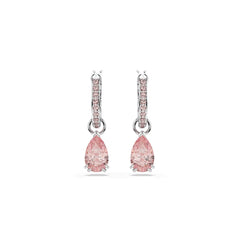 Attract drop earrings, Pear cut, Pink, Rhodium plated