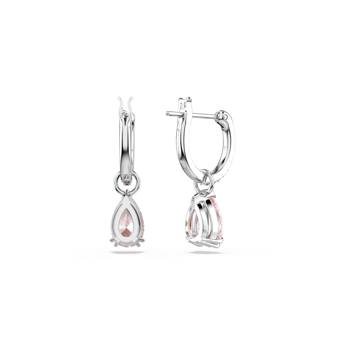 Attract drop earrings, Pear cut, Pink, Rhodium plated