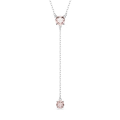 Attract Y necklace, Round cut, Pink, Rhodium plated