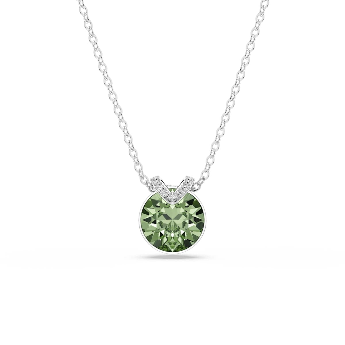 Bella V pendant, Round cut, Green, Rhodium plated