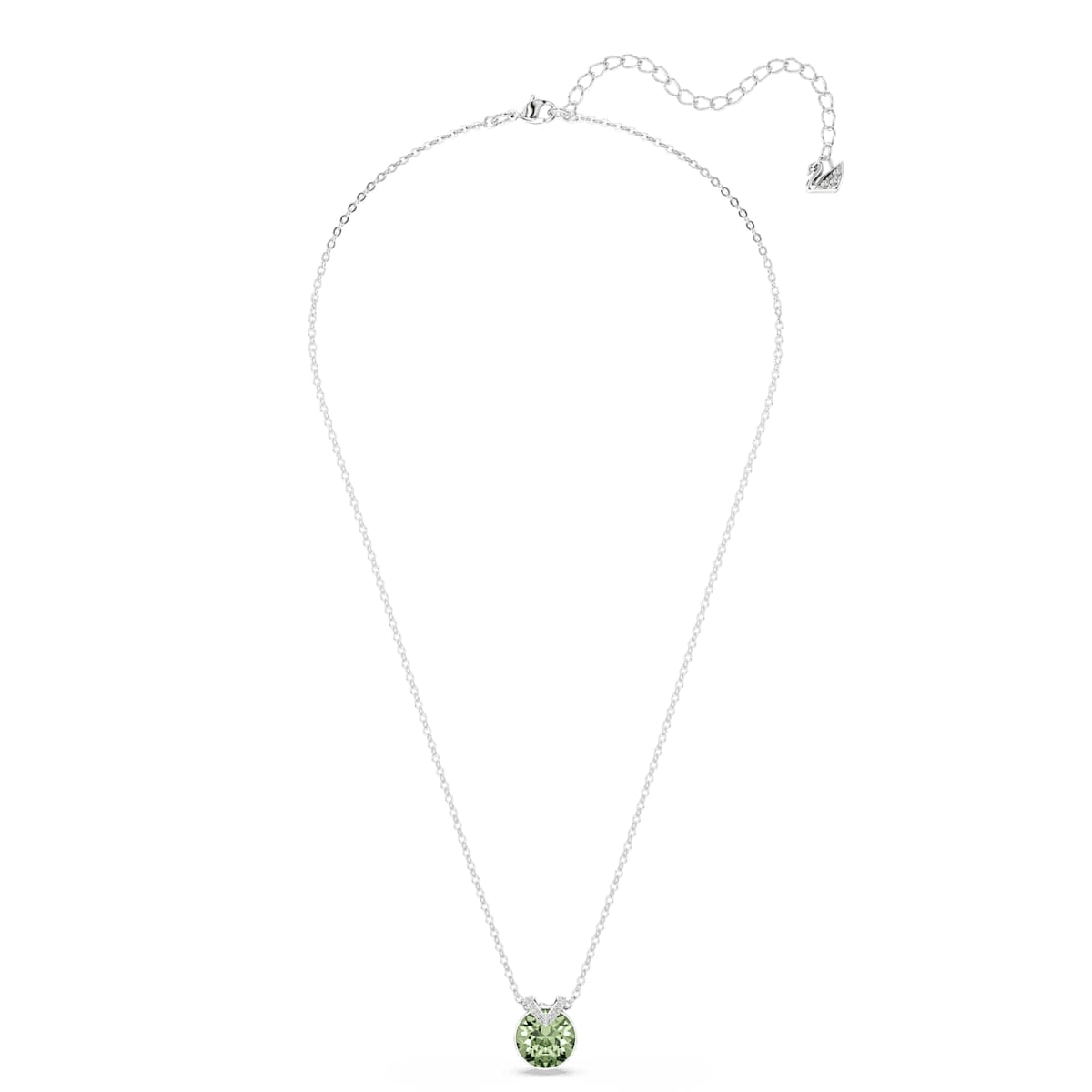 Bella V pendant, Round cut, Green, Rhodium plated