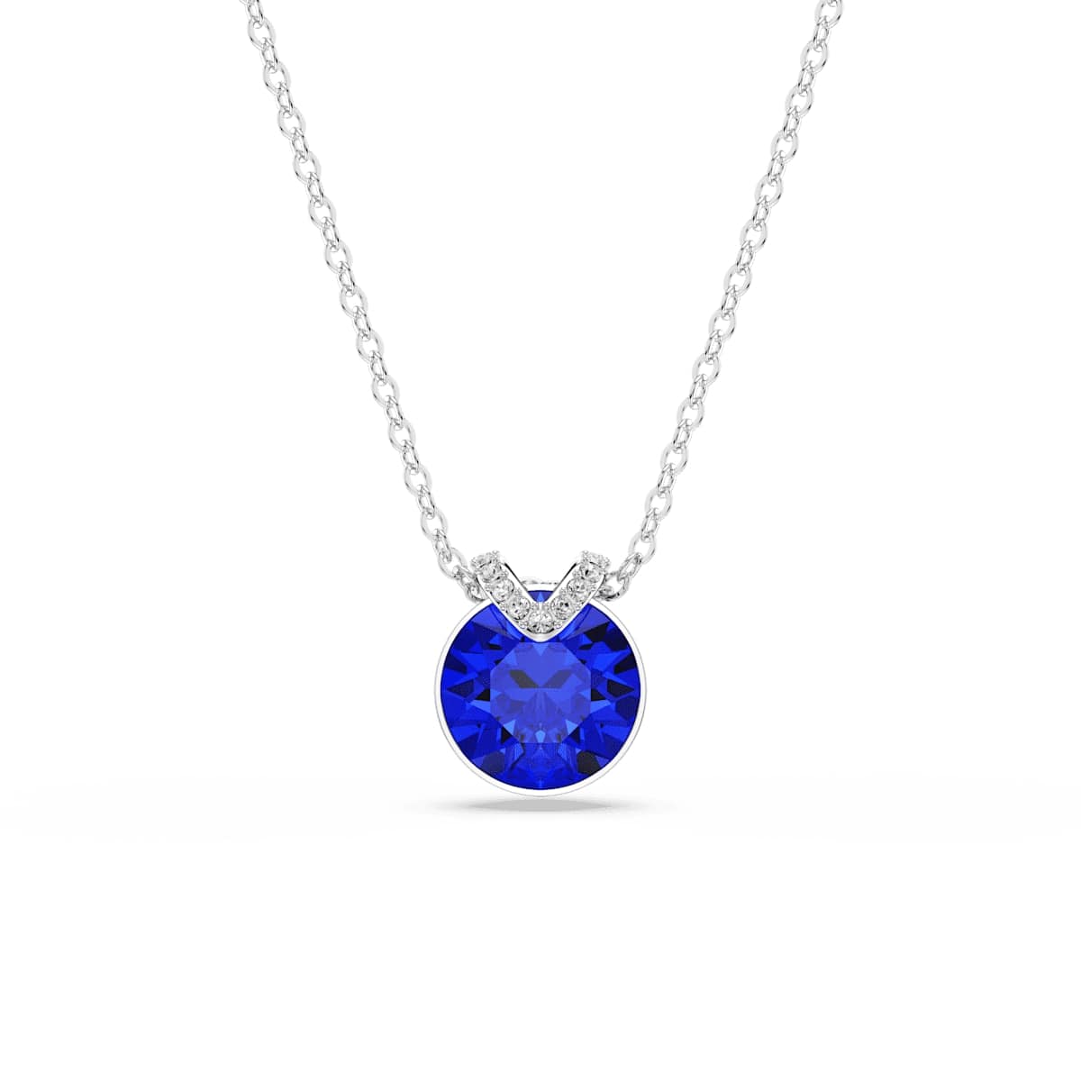 Bella V pendant Round cut, Blue, Rhodium plated