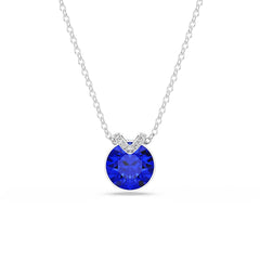 Bella V pendant Round cut, Blue, Rhodium plated