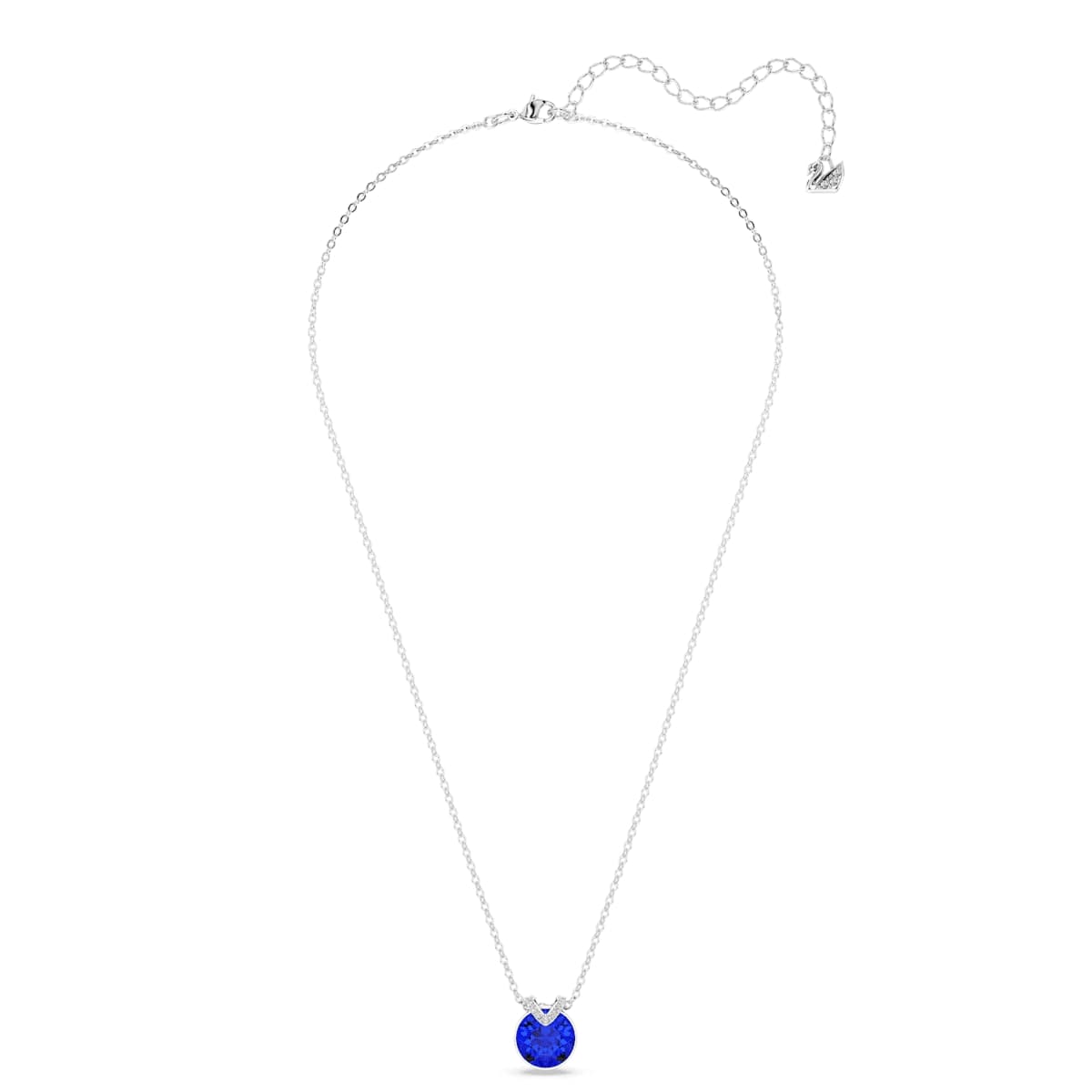 Bella V pendant Round cut, Blue, Rhodium plated