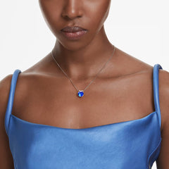 Bella V pendant Round cut, Blue, Rhodium plated