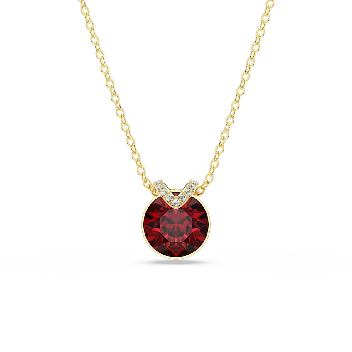Bella V pendant, Round cut, Red, Gold-tone plated