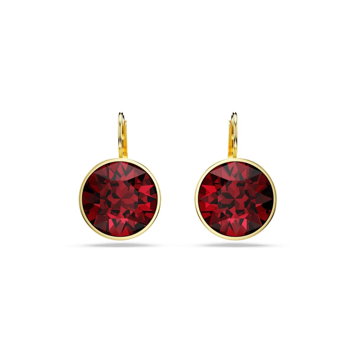 Bella drop earrings, Round cut, Red, Gold-tone plated