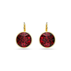 Bella drop earrings, Round cut, Red, Gold-tone plated