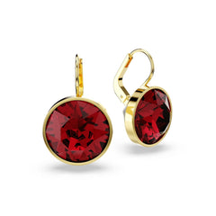 Bella drop earrings, Round cut, Red, Gold-tone plated