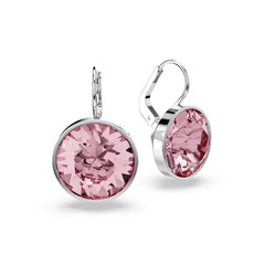 Bella drop earrings, Round cut, Pink, Rhodium plated