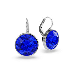 Bella drop earrings, Round cut, Blue, Rhodium plated