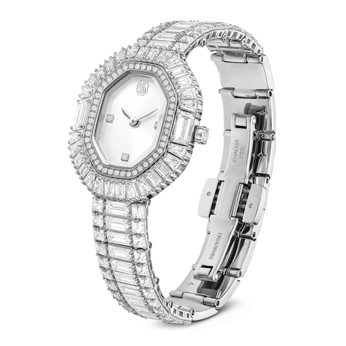 Matrix Octagon watch, Baguette cut, Metal bracelet, Silver tone, Stainless steel