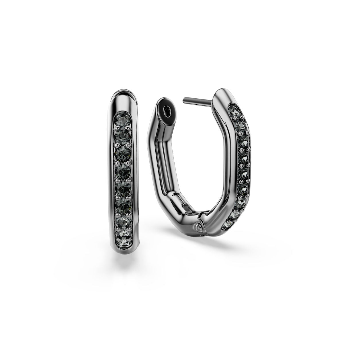Dextera hoop earrings, Octagon shape, Round cut, Black, Ruthenium plated