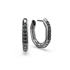 Dextera hoop earrings, Octagon shape, Round cut, Black, Ruthenium plated