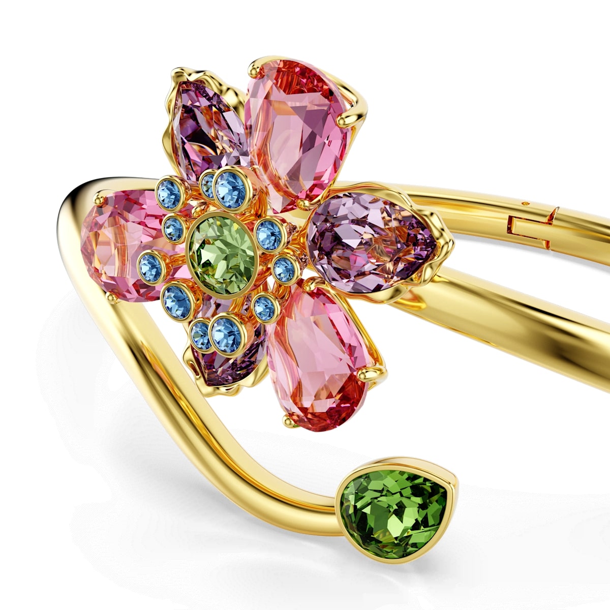 Idyllia bangle, Mixed cuts, Flower, Multicolored, Gold-tone plated