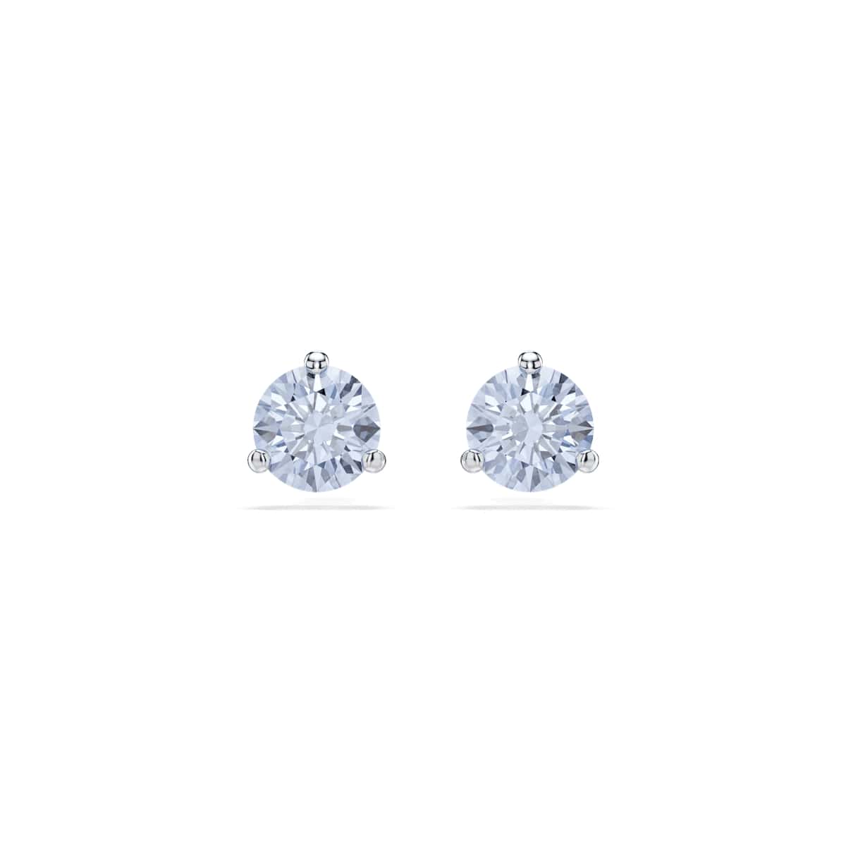 Solitaire stud earrings, Round cut, Blue, Rhodium plated