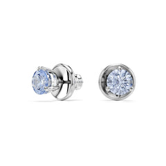 Solitaire stud earrings, Round cut, Blue, Rhodium plated
