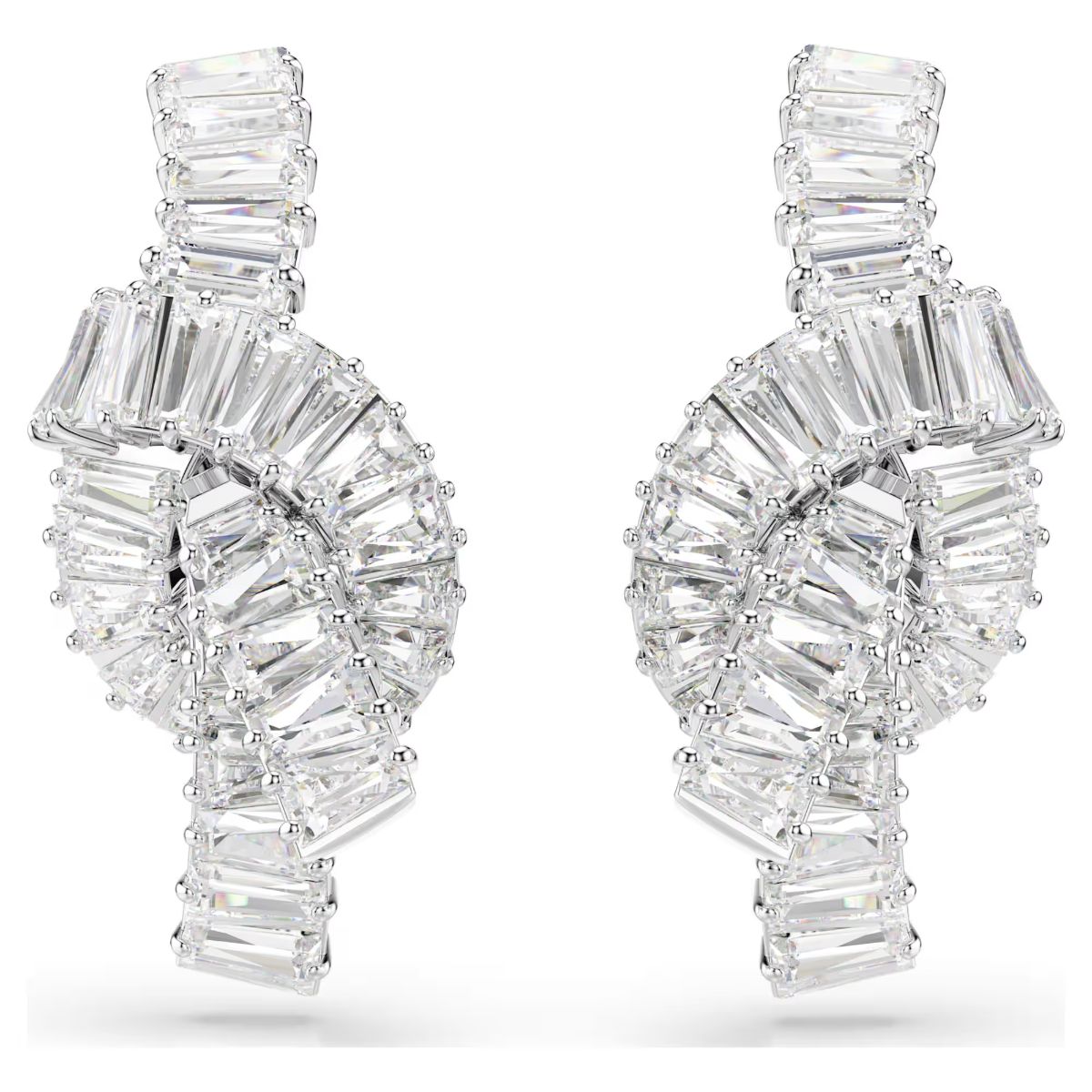 Matrix earrings Baguette cut, Knot, White, Rhodium plated
