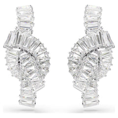 Matrix earrings Baguette cut, Knot, White, Rhodium plated