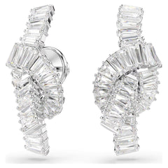 Matrix earrings Baguette cut, Knot, White, Rhodium plated