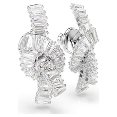 Matrix earrings Baguette cut, Knot, White, Rhodium plated