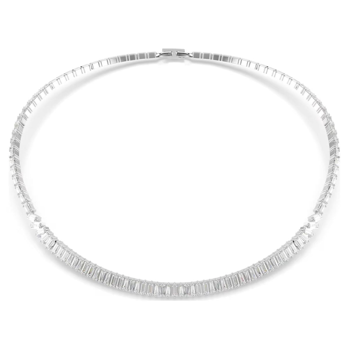 Matrix necklace Baguette cut, White, Rhodium plated
