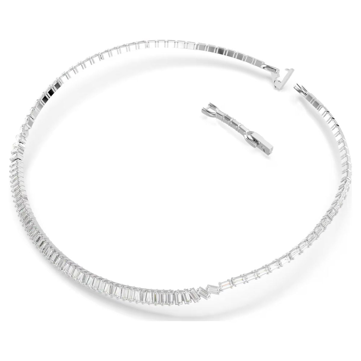 Matrix necklace Baguette cut, White, Rhodium plated