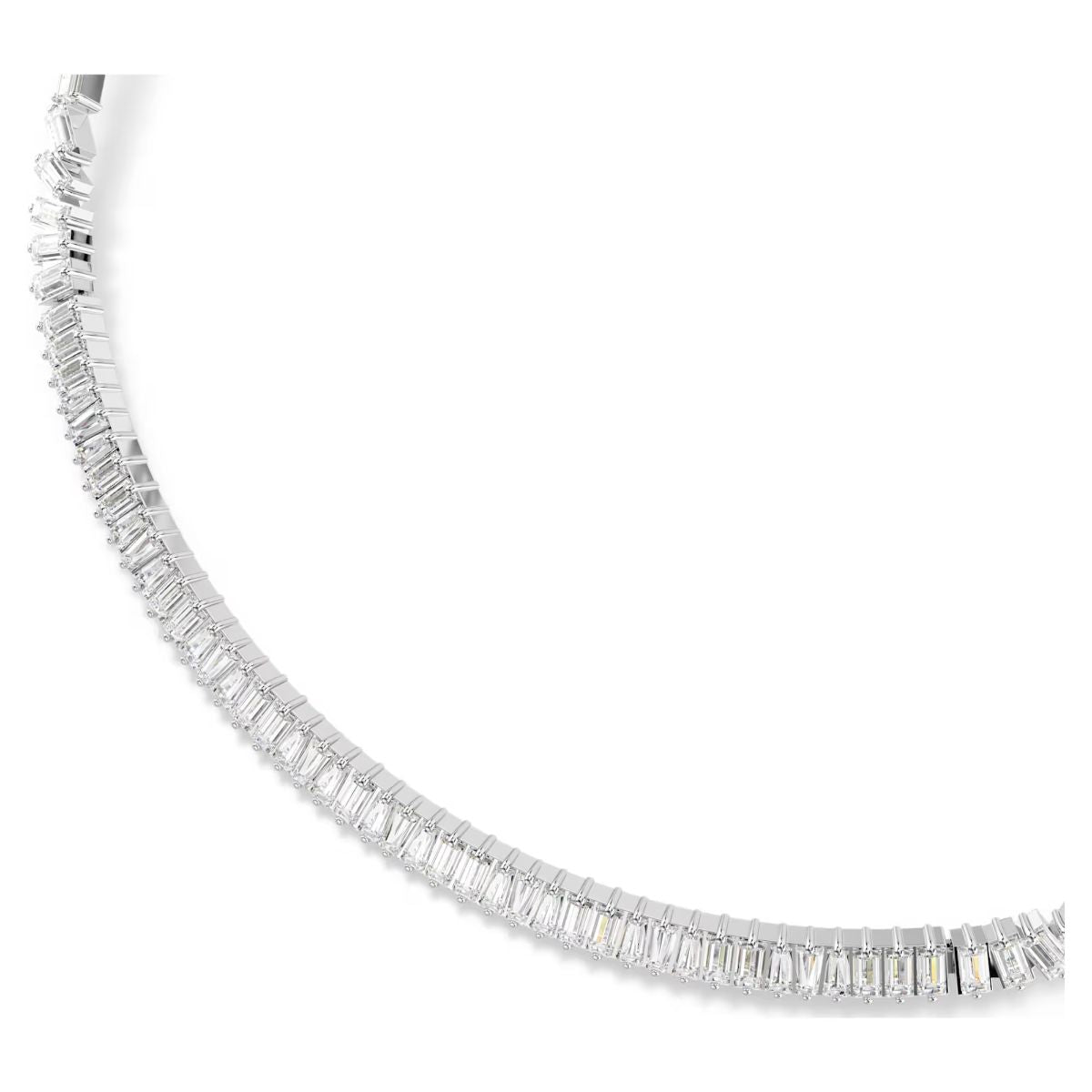 Matrix necklace Baguette cut, White, Rhodium plated