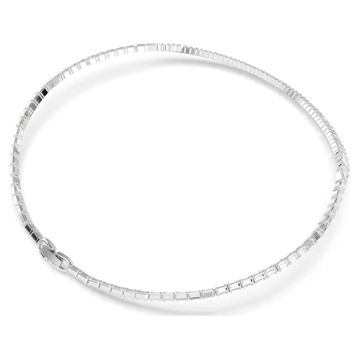 Matrix necklace Baguette cut, White, Rhodium plated