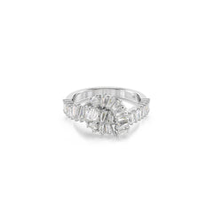 Matrix ring, Baguette cut, Knot, White, Rhodium plated