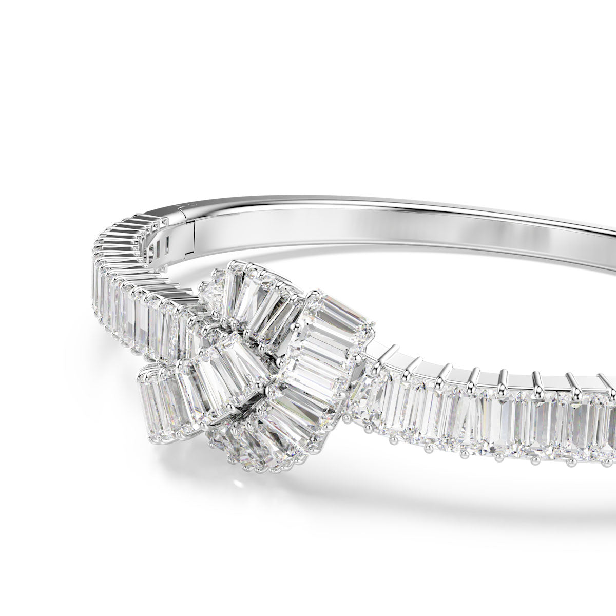Matrix bangle, Baguette cut, Knot, White, Rhodium plated