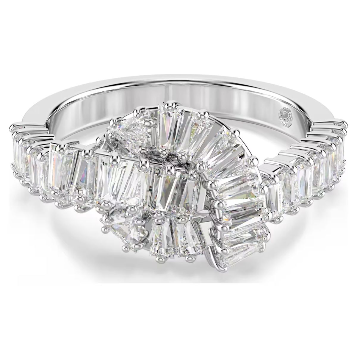 Matrix ring Baguette cut, Knot, White, Rhodium plated