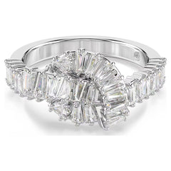 Matrix ring Baguette cut, Knot, White, Rhodium plated