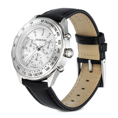 Dextera Tachymetre watch, Swiss Made, Leather strap, Silver tone, Stainless steel