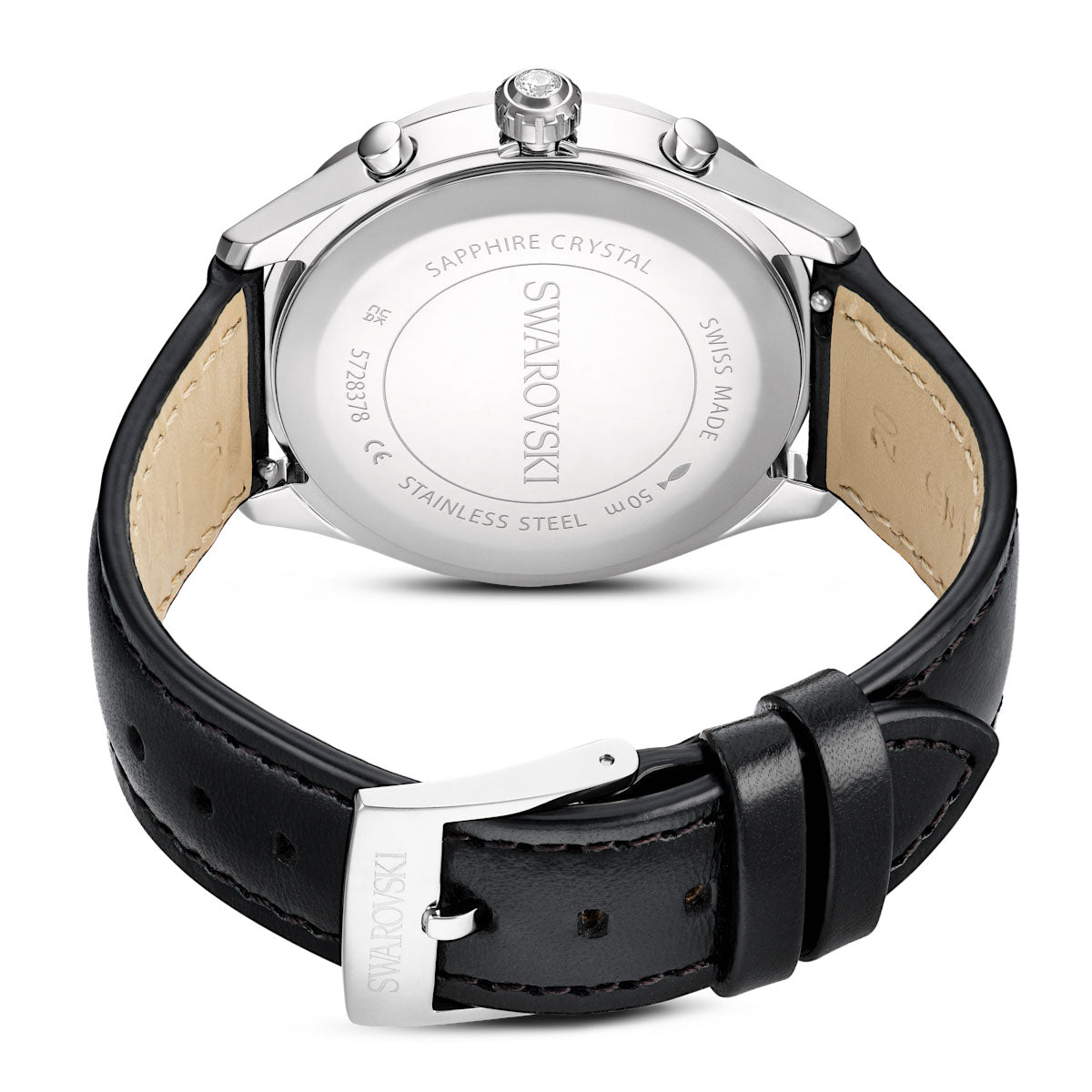 Dextera Tachymetre watch, Swiss Made, Leather strap, Silver tone, Stainless steel