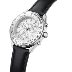 Dextera Tachymetre watch, Swiss Made, Leather strap, Silver tone, Stainless steel