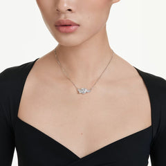 Matrix pendant Baguette cut, Knot, White, Rhodium plated