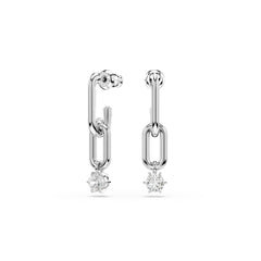 Constella drop earrings, Round cut, White, Rhodium plated