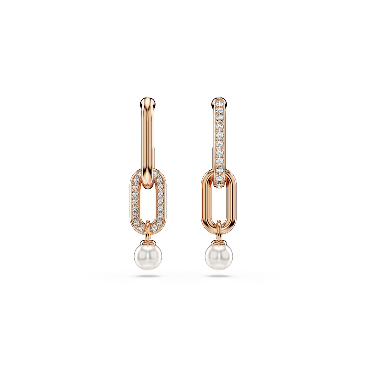 Constella drop earrings, Crystal pearl, Round cut, White, Rose gold-tone plated