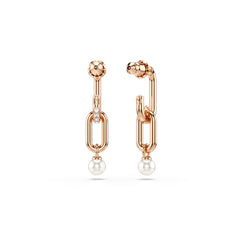 Constella drop earrings, Crystal pearl, Round cut, White, Rose gold-tone plated