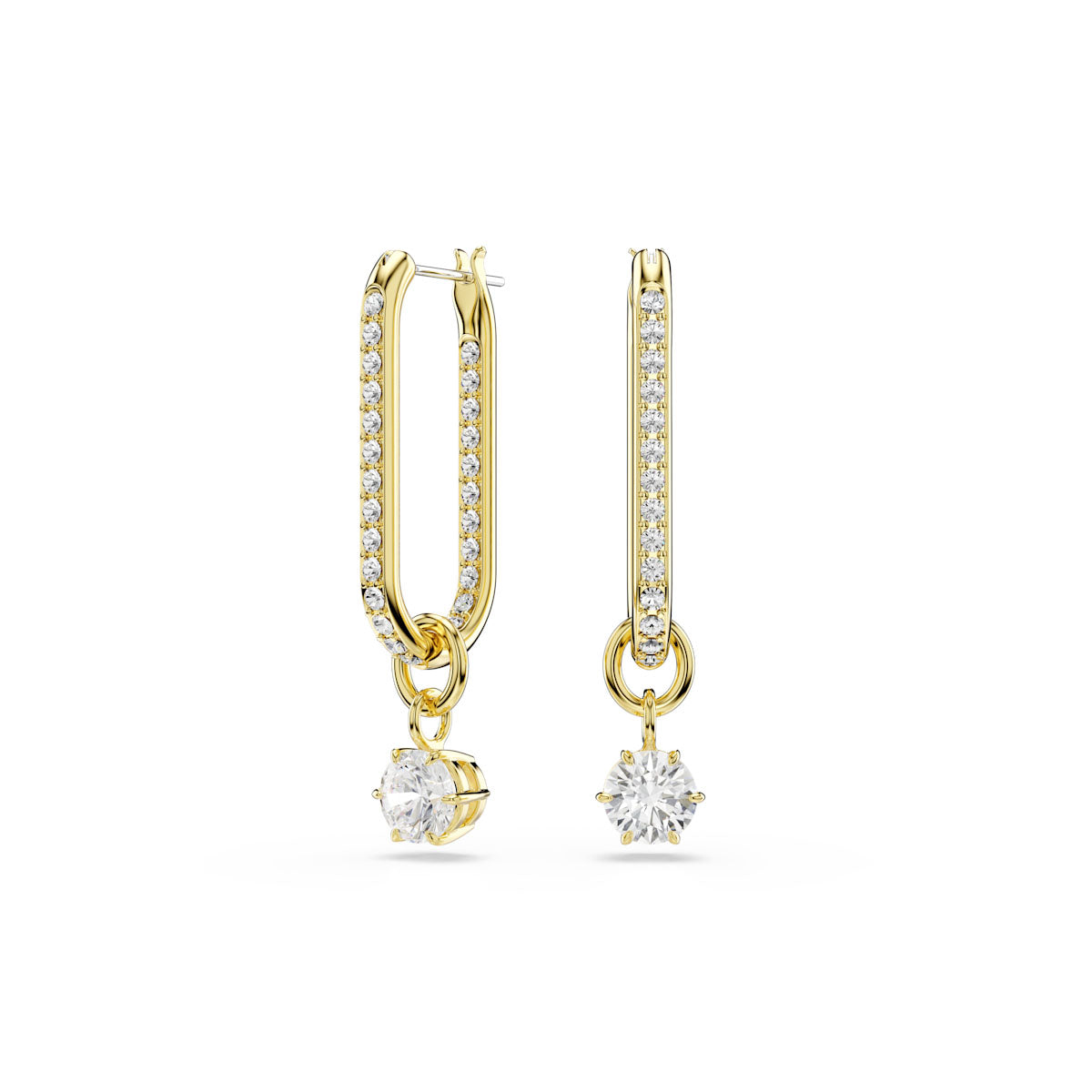 Constella drop earrings, Round cut, White, Gold-tone plated