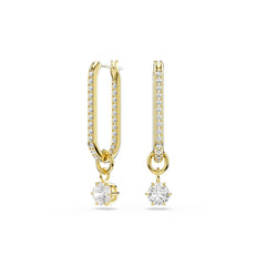 Constella drop earrings, Round cut, White, Gold-tone plated