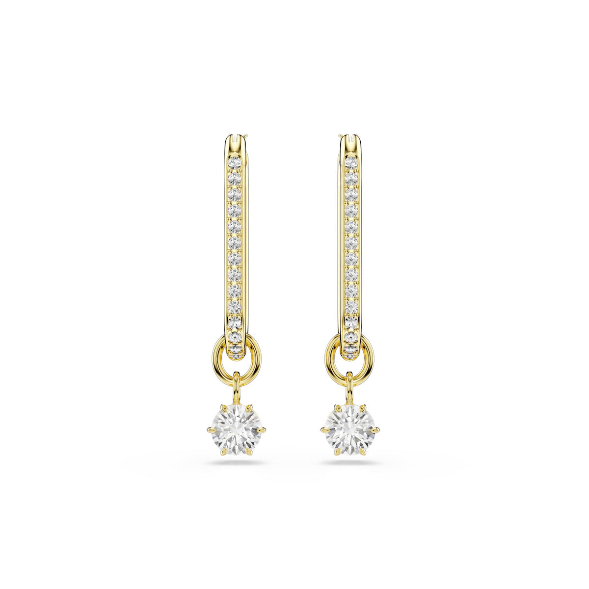 Constella drop earrings, Round cut, White, Gold-tone plated