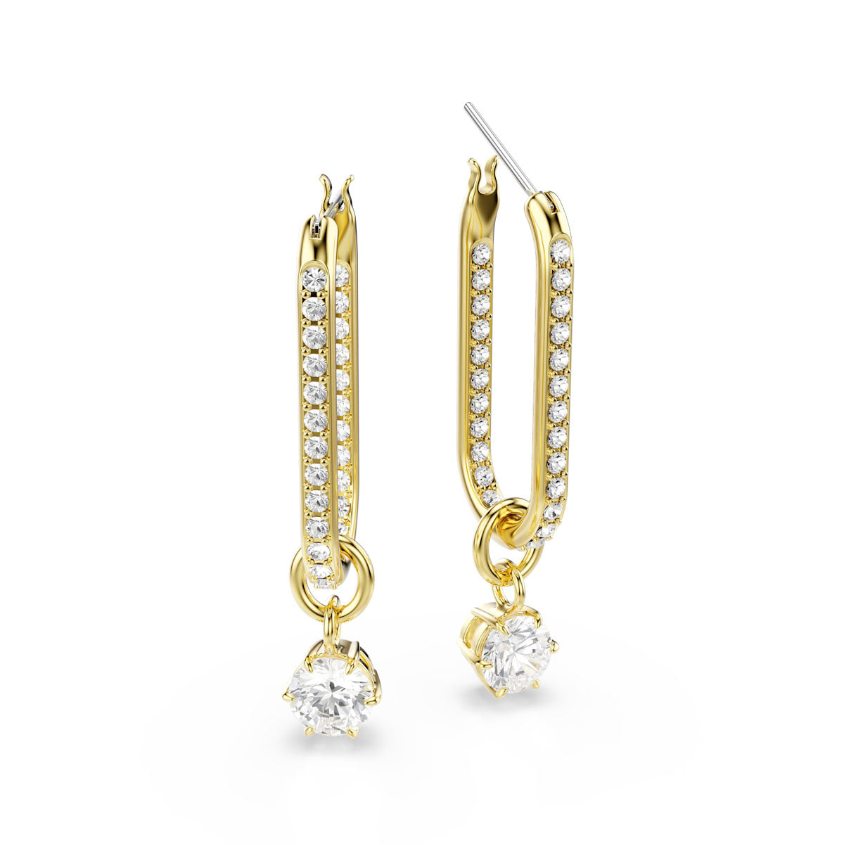 Constella drop earrings, Round cut, White, Gold-tone plated