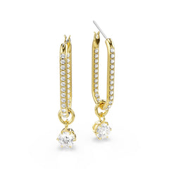 Constella drop earrings, Round cut, White, Gold-tone plated